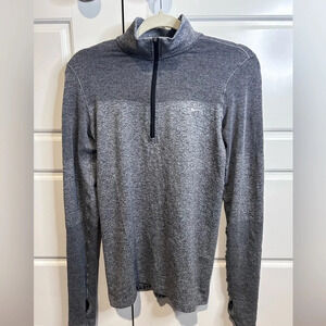 Nike Dry Fit Heather Gray Half Zip Long Sleeve Running Top Thumbholes Sz medium